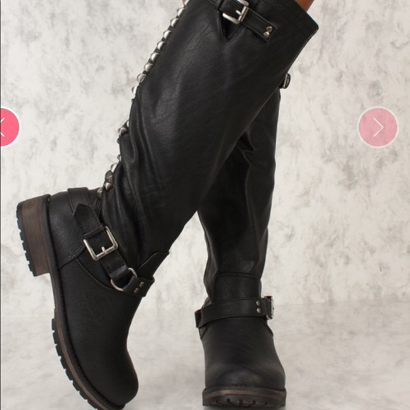 BLACK STUDDED RIDING BOOTS - Picture 3 of 4